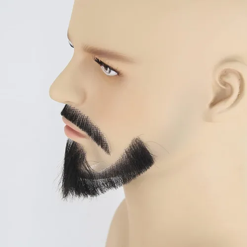 Miniatura 8 de Extensión de barba facial de cabello humano, bigote negro, disfraz de barba falsa para adultos y hombres, maquillaje realista de encaje, barbas