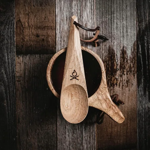 Miniatura 5 de Überleben Kanu - Cuchara de madera para acampar, utensilio nórdico tallado a mano con cordón y mosquetón, herramienta de supervivencia
