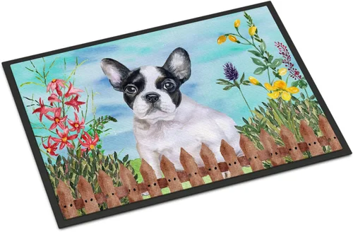 Caroline's Treasures CK1272JMAT - Tapete de primavera de bulldog francés negro y blanco de 24 x 36 pulgadas, tapete de puerta delantera para