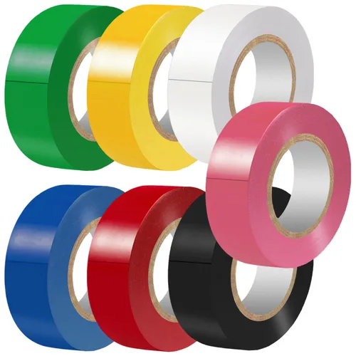 LYLTECH Cinta eléctrica de colores 7 rollos de 3/4 pulgadas por 30 pies, impermeable, fuerte adhesivo, duradero, fácil de envolver, rosa, amarillo,