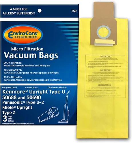 EnviroCare Technologies - Bolsas de vacío de microfiltración diseñadas para adaptarse a Kenmore Upright 50688 y 50690, Panasonic Tipo U-2 y Miele