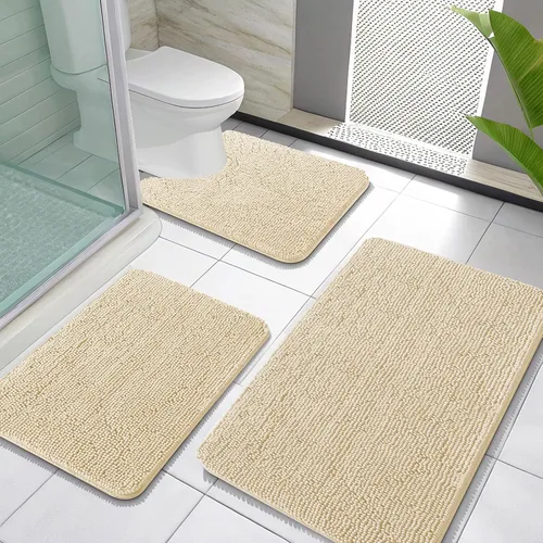 Miniatura 49 de OLANLY Juego de Alfombras de Baño de 3 Piezas, Tapetes de Baño de Chenilla Suave y Absorbente y Alfombra de Contorno en Forma de U para Inodoro