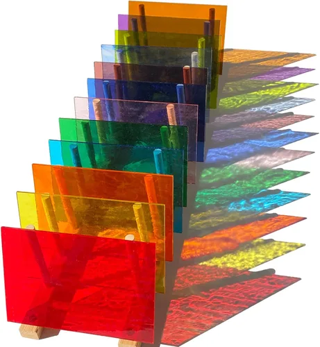 Miniatura 5 de ILLUCKAI 12 hojas de vidrieras transparentes arcoíris de 4 x 6 pulgadas, suministros de vidrio de arte catedral para proyectos de vidrieras