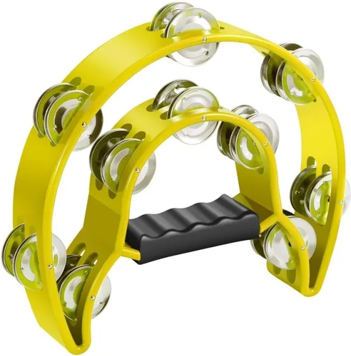 Miniatura 8 de Pandereta doble fila en media luna Flexzion, sonajas metálicas, agarre ergonómico, tambor de percusión multicolor, para hacer regalos, fiestas