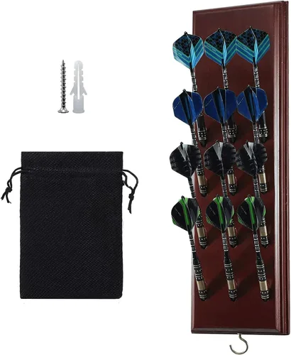 Miniatura 8 de FDLS Soporte para dardos montado en la pared para 12 o 15 dardos de acero y punta suave, organizador de dardos para pared con gancho de metal, bolsa