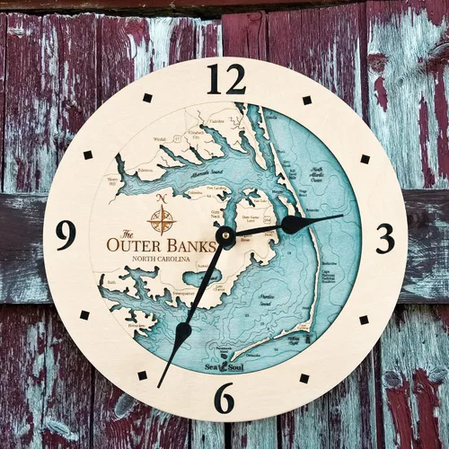 Miniatura 4 de Sea & Soul Outer Banks - Reloj de pared de 12 pulgadas, hecho a mano en los Estados Unidos, reloj topográfico de mapa de agua, reloj de pared
