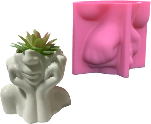 Molde de silicona para maceta de cara abstracta, jarrón para suculentas, jarrón, yeso, molde para concreto, soporte para velas, molde de resina de
