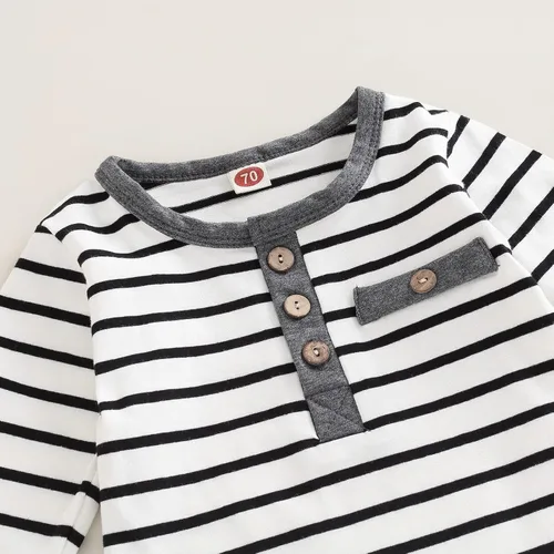 Miniatura 108 de Conjunto de 2 piezas de sudadera de manga larga con cuello redondo y pantalones casuales para bebés y niños pequeños