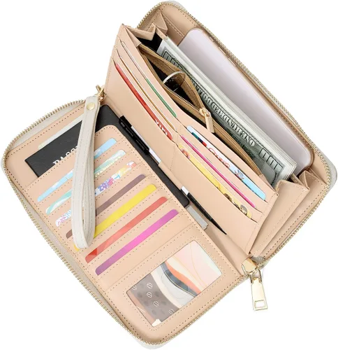 Miniatura 2 de WOZEAH - Cartera de piel sintética con cremallera y bloqueo RFID para mujer, ideal para viajar