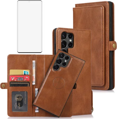 Asuwish Funda de teléfono para Samsung Galaxy S22 Ultra 5G, funda desmontable con protector de pantalla de vidrio templado y soporte para tarjeta de