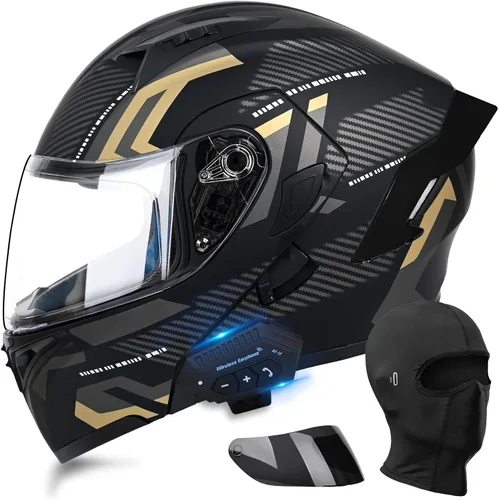 Miniatura 10 de Casco de motocicleta modular con Bluetooth UWILSEE, Casco integral abatible de cara completa con visera doble aprobado por DOT, con altavoces duales