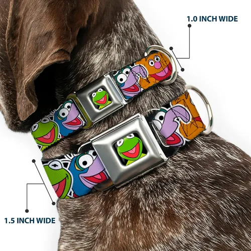 Miniatura 2 de Collar de perro hebilla de cinturón de seguridad Muppets Caras de cerca negro 9 a 15 pulgadas 1.0 pulgadas de ancho