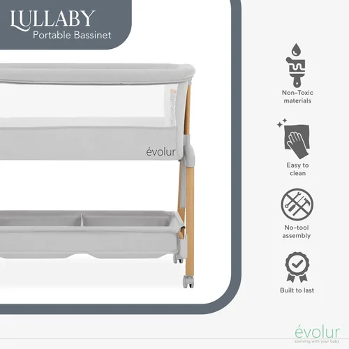 Miniatura 5 de évolur Lullaby - Moisés portátil con ruedas, cama de noche ajustable, laterales de malla transpirable, cesta de almacenamiento grande, fácil