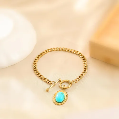 Miniatura 3 de Fannifen - Pulsera ovalada para mujeres, adolescentes y niñas, con cierre OT, joyería exquisita, regalo, Acero inoxidable, Sin gemas.
