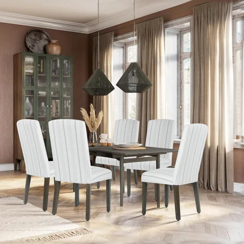 Miniatura 79 de Homepop Silla de comedor con detalles festoneados, sillas de comedor Parsons tapizadas, muebles decorativos para el hogar, tejido gris claro