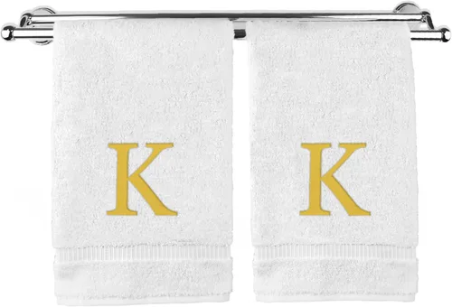 Miniatura 100 de Toalla de mano monogramada, regalo personalizado, juego de 2 - Toalla bordada con letra de bloque dorada - Extra absorbente 100% algodón turco