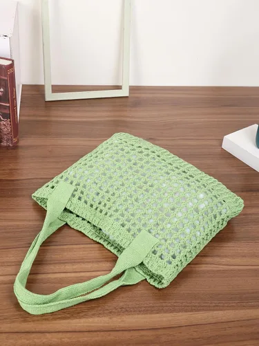Miniatura 53 de ENBEI Bolsa de playa para mujer, diseño hueco de punto de ganchillo, elegante para la playa, viajes y uso diario
