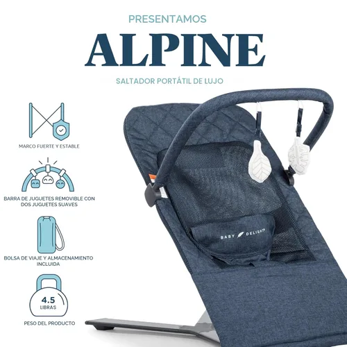 Miniatura 2 de Mecedora portátil Baby Delight Alpine Deluxe para bebés, 0 – 6 meses, tela acolchada en color índigo Índigo acolchado