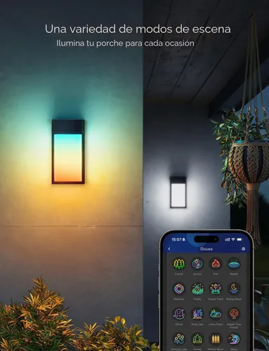 Miniatura 5 de Govee Lámpara de pared para exteriores, paquete de 2, luces de porche RGBIC inteligentes de 1500 lm para exteriores con 45 modos de escena, IP65