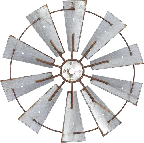 Miniatura 7 de Deco 79 Molino de viento de metal para decoración de pared para interiores y exteriores, escultura de pared 30 x 2 x 30 pulgadas, marrón