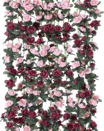 Miniatura 13 de PARTY JOY 8 piezas 65.6 pies Guirnalda de Flores, Vid de Rosa Falsa Flores Artificiales Guirnalda de Hiedra Rosa Colgante para Decoración de Pared