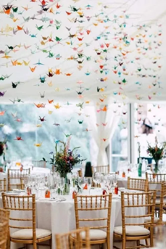 10 cuerdas de 15cm (5.9 pulgadas) de guirnaldas de grúas de papel de origami prefabricadas de tamaño grande para decoraciones rústicas de fiesta de