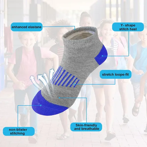 Miniatura 3 de 12 pares de calcetines de algodón atléticos para niños, calcetines de algodón medio acolchados de corte bajo