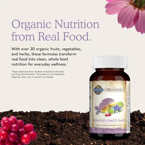 Miniatura 6 de Suplemento multivitamínico orgánico Garden of Life, para mujer, tabletas múltiples, una vez al día, hfs-koi-zk-a11705, 60, 1, 1