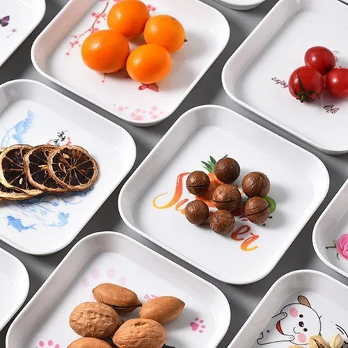 Miniatura 2 de Juego de 4 platos de melamina para servir alimentos, platos cuadrados de ensalada de postre de 5.9 pulgadas, platos para aperitivos, platos para Piña