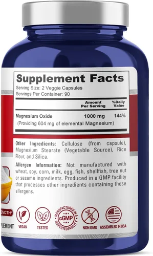 Miniatura 2 de NusaPure Óxido de magnesio 1,000 mg por porción 180 cápsulas vegetales (sin OMG, vegano)