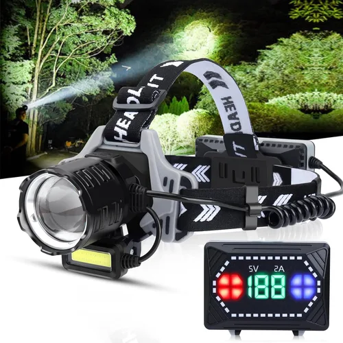 Bud K Linterna frontal LED recargable, 1200 lúmenes, linterna frontal súper brillante con sensor de movimiento, 8 modos, ajustable a 135°, lámpara