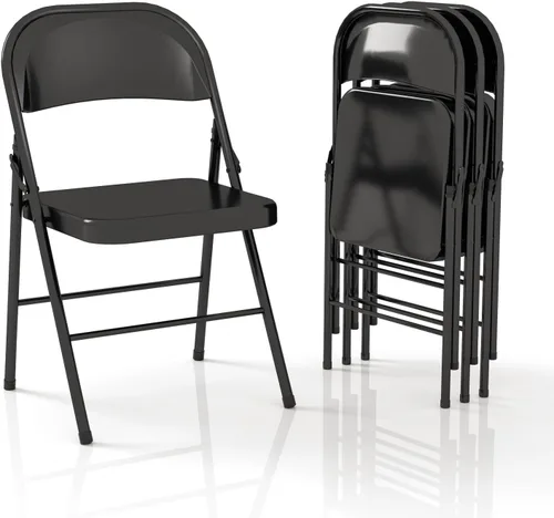 Sillas plegables de metal con marco de acero con doble bisagra para oficina, cocina, comedor, boda, patio y jardín, sin montaje, juego de 4, color