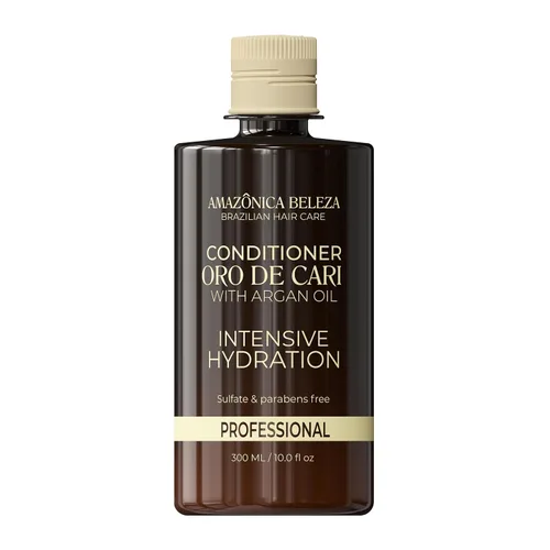 AMAZONICA BELEZA Acondicionador Oro de Cari, hidratación intensiva para cabello seco con aceite de argán y vitamina E, línea profesional, 10 onzas
