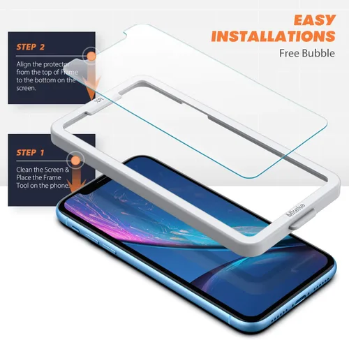 Miniatura 6 de Mkeke - Protector de pantalla para iPhone 11/XR, paquete de 3 unidades de vidrio templado [dureza 9H] [marco de fácil instalación] [tacto sensible]