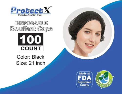 Miniatura 4 de ProtectX Paquete de 100 redes desechables negras para el cabello, cubierta elástica para la cabeza, gorras Bouffant, cubierta de cabeza