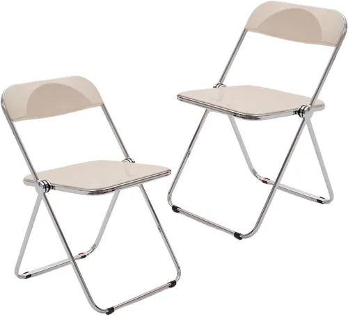 Miniatura 9 de 2 Pcs Stackable Folding Chair, Modern Transparent Acrylic Foldable Chair, Electroplating Frame, Party Chairs for Office Wedding Training(Black)