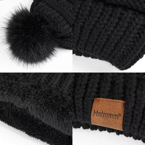 Miniatura 4 de Beanies Women with Pom, Winter Hats for Women with Thick Warm Fleece Lining Cold Weather, Beanie Hats for Women Knit Slouchy