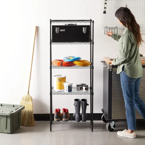 Miniatura 2 de Amazon Basics Estantería de almacenamiento de acero resistente y multiusos con 5 estantes, fácil montaje, 13.4 pulgadas de profundidad x 23.2 Negro