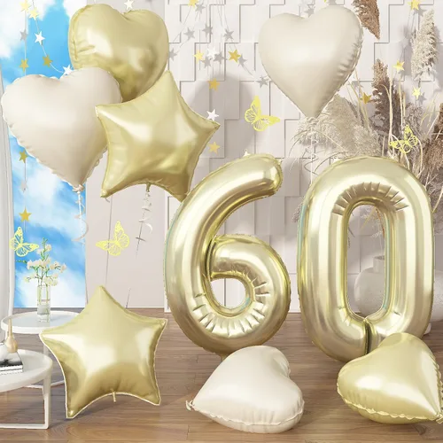 Miniatura 52 de Globo grande de aluminio 60, 40 pulgadas, color verde azulado oscuro, globo autoinflable del número 60 para hombres de 60 cumpleaños, globos de Azul