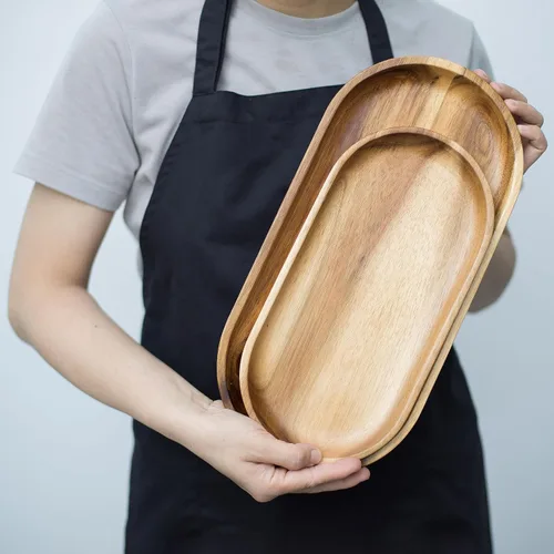 Miniatura 6 de VieWood Bandejas de madera de acacia, juego de 2 bandejas para servir para decoración del hogar, tabla de servir de madera para frutas, cupcakes