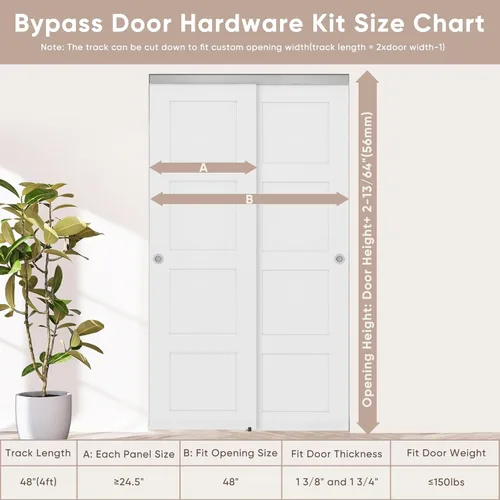 Miniatura 3 de JUBEST Herrajes para Puerta Corredera de 48", Juego de Herrajes de Aluminio para Puerta Corredera de Armario con Tirador Incluido, Suave