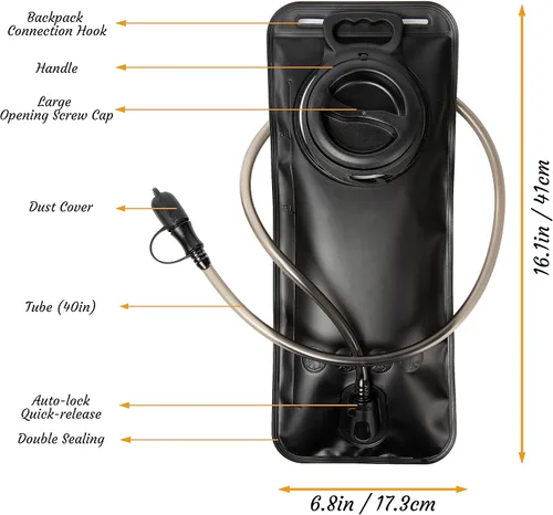 Miniatura 2 de J.CARP Depósito de agua a prueba de fugas de 2 litros, bolsa de agua de repuesto para ciclismo, senderismo, camping, caza, correr, color negro