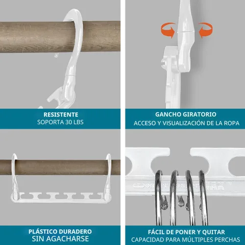 Miniatura 2 de Wonder Hanger Max - Paquete de 10 perchas que ahorran espacio, ganchos reforzados giratorios 360°, percha en cascada, organizador para dormitorios