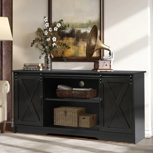 Miniatura 4 de 4ever2buy Armario de café con almacenamiento, gabinete de cocina de 59 pulgadas con puerta corrediza de granero, mesa de café con para sala