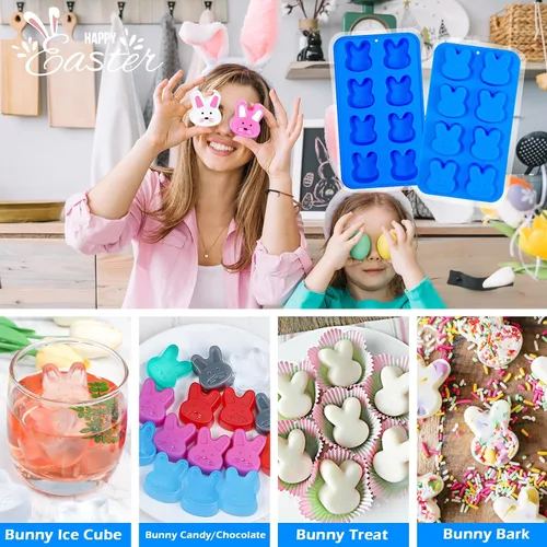 Miniatura 2 de Webake Moldes para cubitos de hielo de conejo de Pascua, moldes de silicona de conejo de 8 cavidades para chocolate, dulces, cubitos de hielo