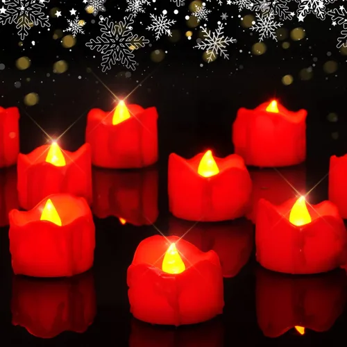 Homemory - Paquete de 24 velas de té rojas sin llama para Halloween, velas LED parpadeantes que funcionan con baterías, seguras para calabazas,