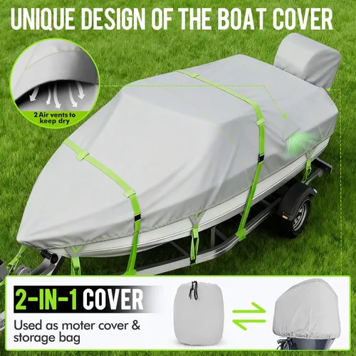 Miniatura 6 de Cubierta impermeable para barco de 1200D con cubierta para motor, lona marina tejida con solución de tinte, cubierta remolcable para barco