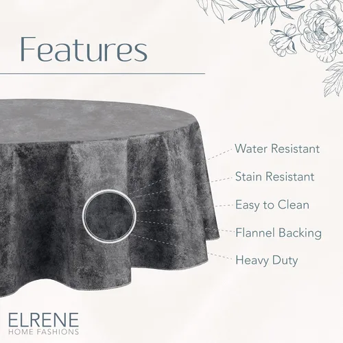 Miniatura 4 de Elrene Home Fashions Mesa Marble - Mantel de vinilo resistente al agua y a las manchas con reverso de franela, 60 pulgadas x 84 pulgadas, ovalado