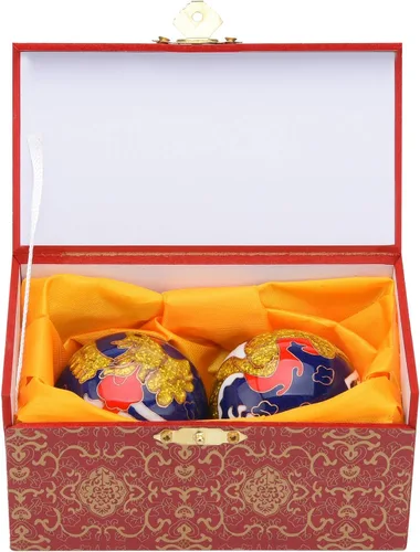 Miniatura 8 de BRABUD Bolas de Baoding de 1.97 pulgadas para ejercicio de mano, bolas de estrés con campanillas, patrón de dragón y fénix, bolas azules con caja