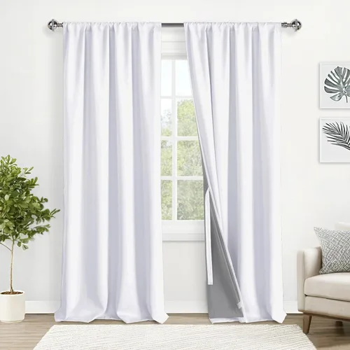 Miniatura 2 de XWZO Cortinas blancas 100% opacas con alzapaños, 2 capas gruesas completamente sombreadas con bolsillo para barra y pestaña trasera, cortinas